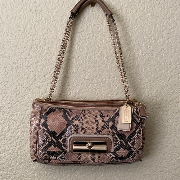 Coach Beige and Black Snake Print purse and wallet set. Excellent condition